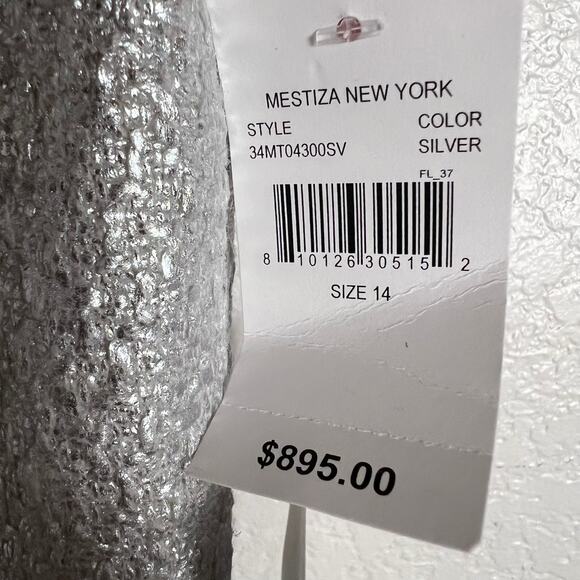 Mestiza New York Mona Silver Metallic Tweed Off the Shoulder Formal Gown 14 - Picture 12 of 12